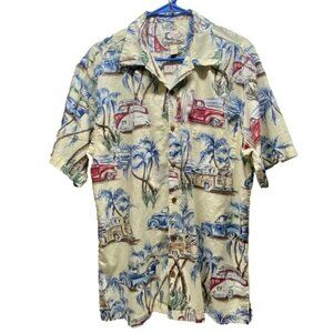 Blue Water Wear Button Up Men's Large Cream Rare Volkswagen Surf Van Beach Shirt